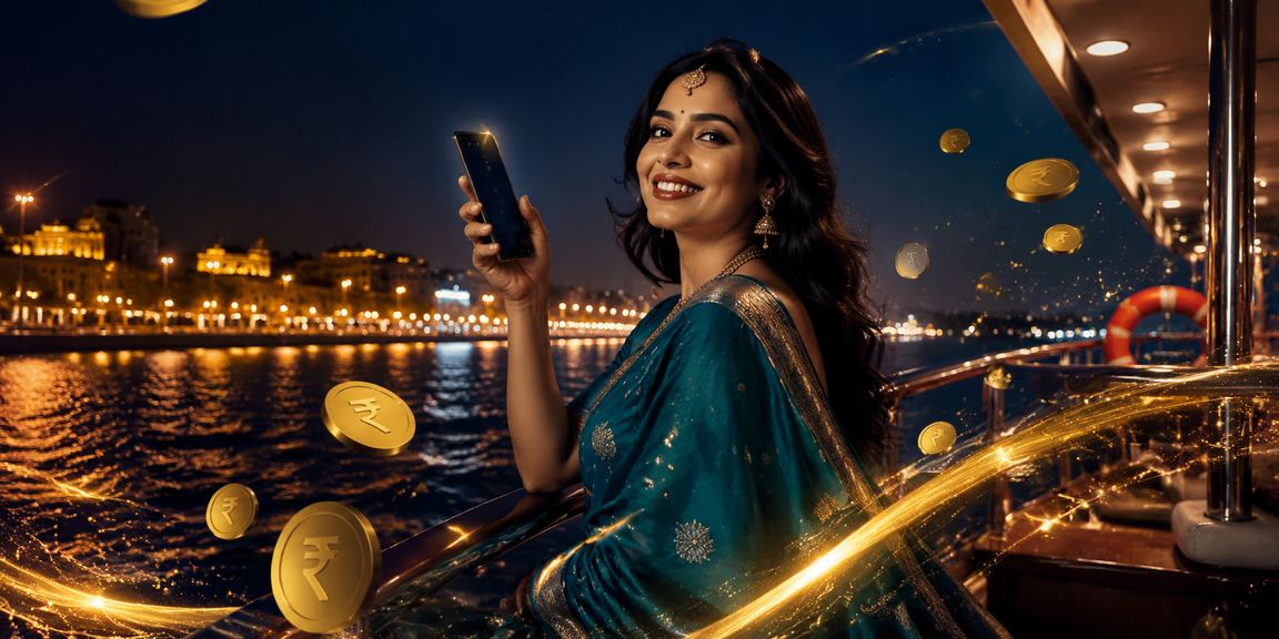 Elegant woman using mobile device near Ahmedabad riverfront